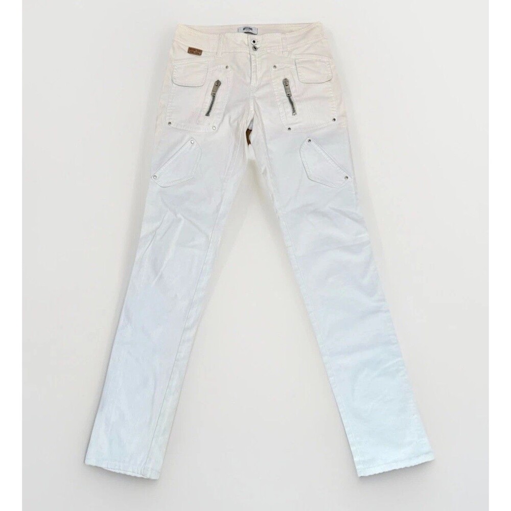 90s Moschino Jeans Vintage Women's White Motorcycle Jeans Skinny Denim Sz 44